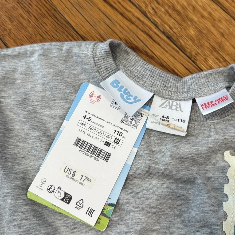 NWT Zara kids Gray bluey Lugo long sleeve shirt Size 4/5